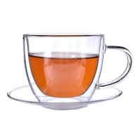 Wholesale Borosilicate Glass Coffee Cup Double Wall Coffee Cup With Saucer For Tea Espresso Coffee